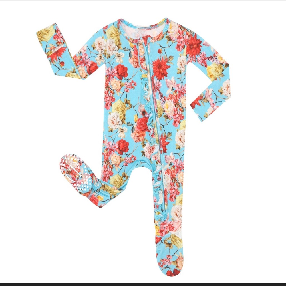 English Rose Floral bamboo footie pajamas. Multiple sizes